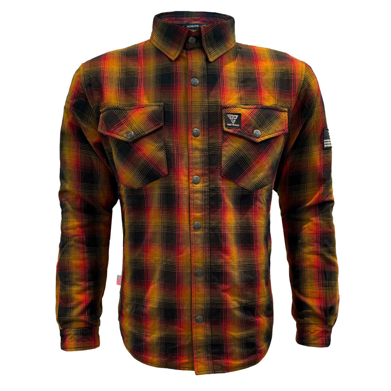 Load image into Gallery viewer, Protective Flannel Shirt For Men - Flame Orange Black Red Plaid