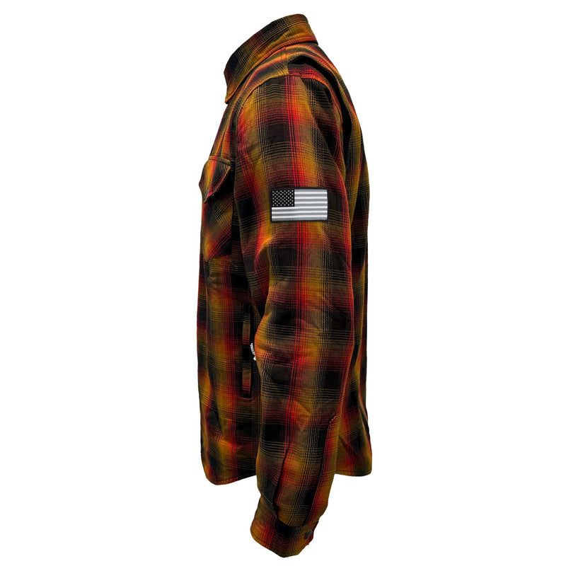 Load image into Gallery viewer, Protective Flannel Shirt For Men - Flame Orange Black Red Plaid
