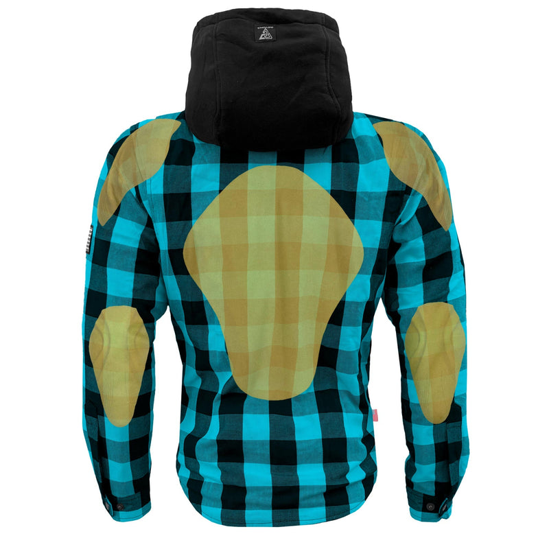 Load image into Gallery viewer, Protective Flannel Hoodie For Men - Aqua Blue and Black Checkered with Pads