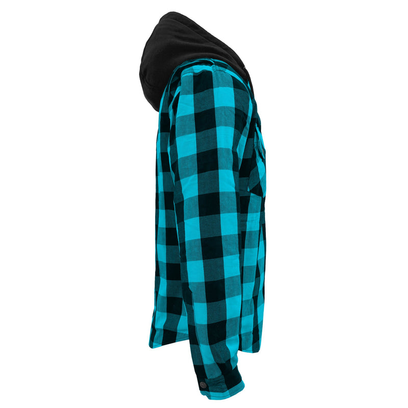Load image into Gallery viewer, Protective Flannel Hoodie For Men - Aqua Blue and Black Checkered with Pads