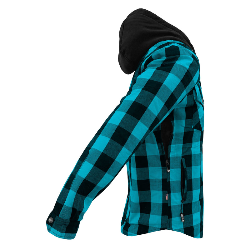 Load image into Gallery viewer, Protective Flannel Hoodie For Men - Aqua Blue and Black Checkered with Pads