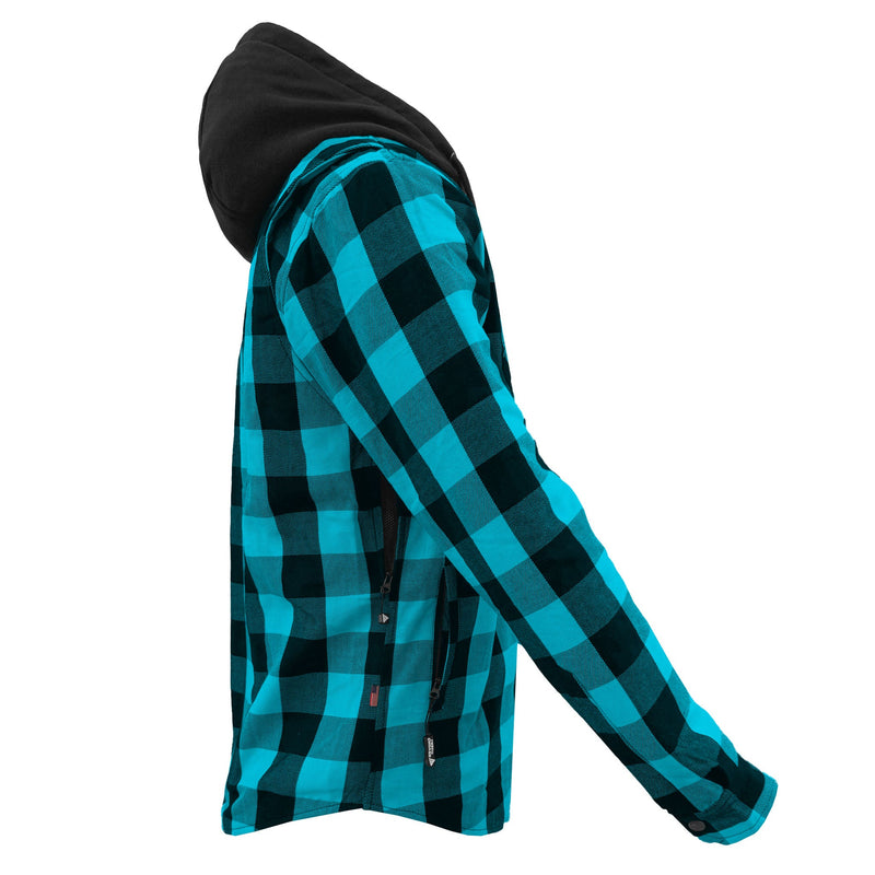 Load image into Gallery viewer, Protective Flannel Hoodie For Men - Aqua Blue and Black Checkered with Pads