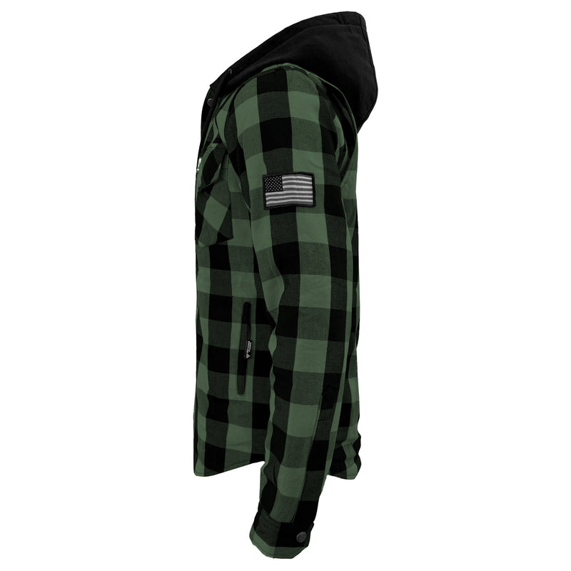 Load image into Gallery viewer, Protective Flannel Hoodie For Men - Dark Green and Black Checkered