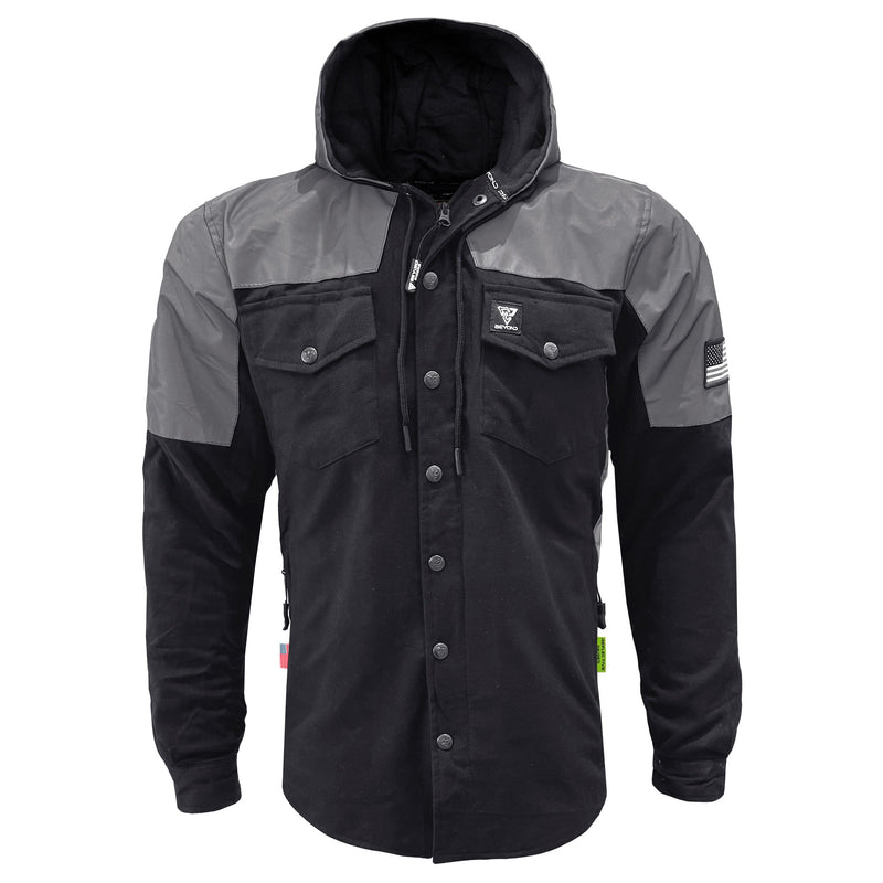 Load image into Gallery viewer, Protective Reflective Flannel Hoodie "Nightfall Nebula" For Men - Black
