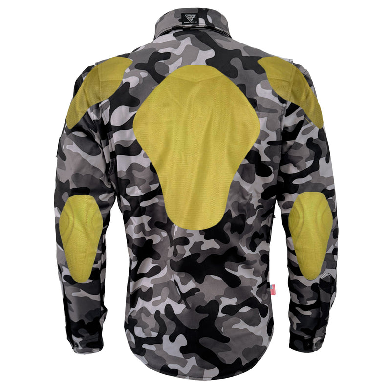 Load image into Gallery viewer, Protective SoftShell Winter Jacket for Men - Camouflage Gray Boomer with Pads