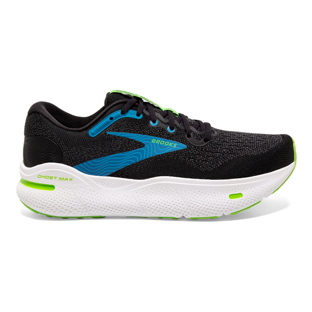 Men's Brooks Ghost Max, Black/Atomic Blue/Jasmine, 11.5 2E Wide - Skoutley Outdoors LLC