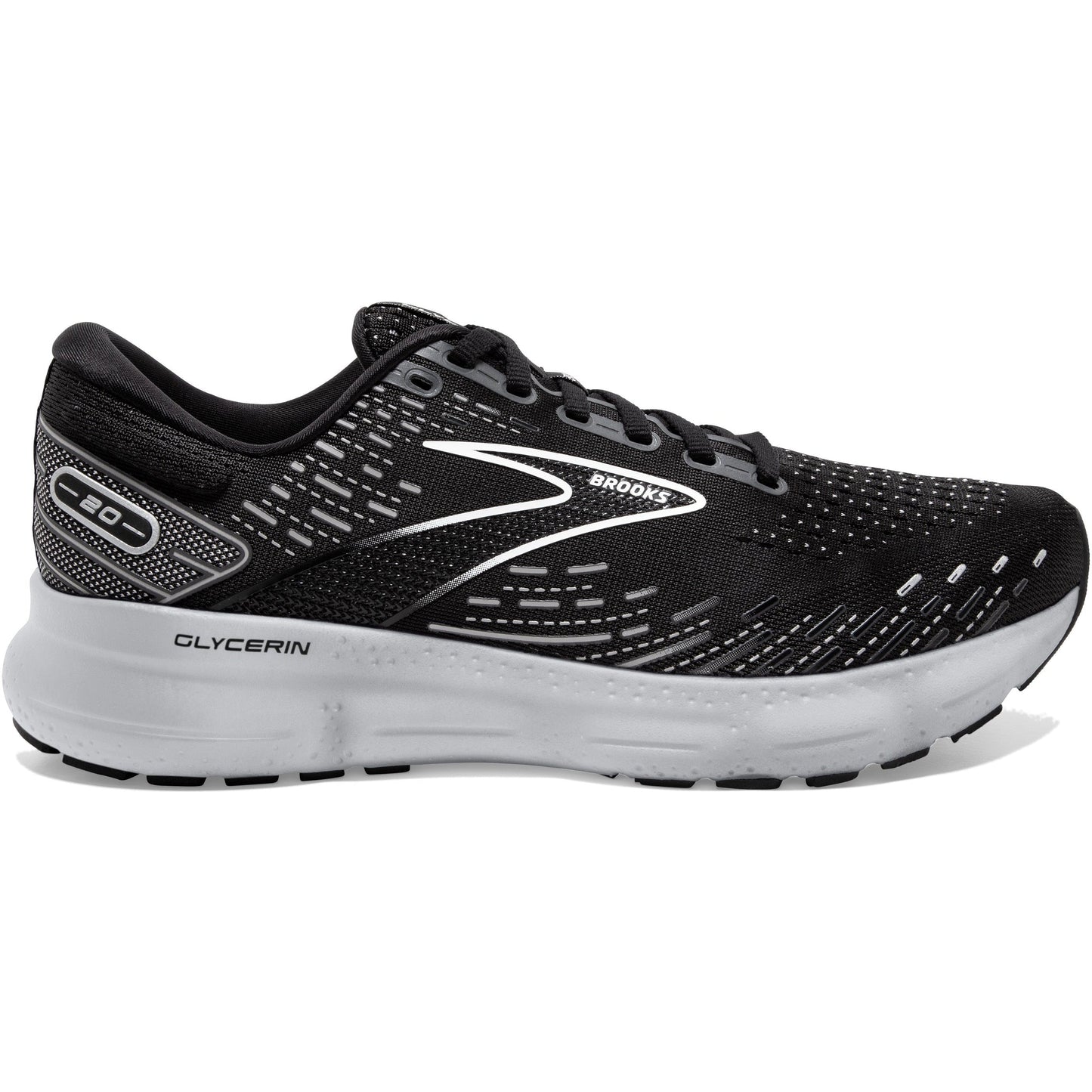 Men's Brooks Glycerin 20, Black/White/Alloy, 8 D Medium - Skoutley Outdoors LLC