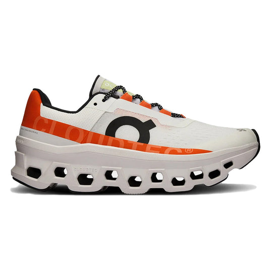 Men's On Cloudmonster, Undyed-White/Flame, 8 D Medium - Skoutley Outdoors LLC