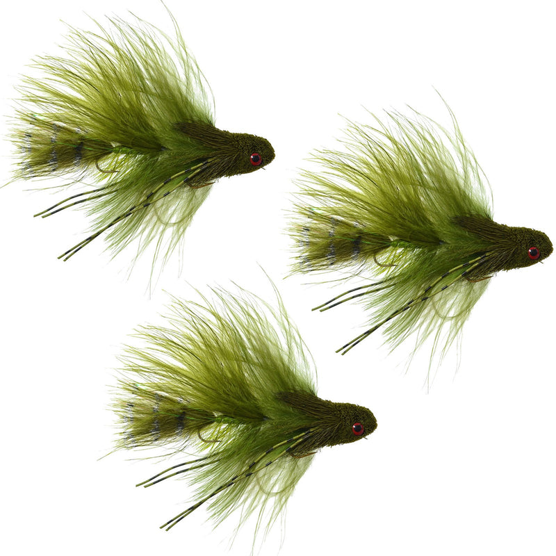 Load image into Gallery viewer, 3 Pack Mini Sex Dungeon Streamer Olive - Size 6 - Articulated Trout Bass Steelhead Salmon and Bass Fly Fishing Flies