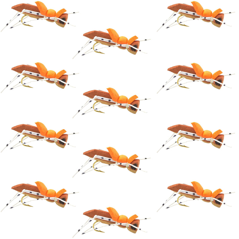 Load image into Gallery viewer, Moorish Hopper Brown Tan Foam Body Grasshopper Fly - 1 Dozen Flies Hook Size 10