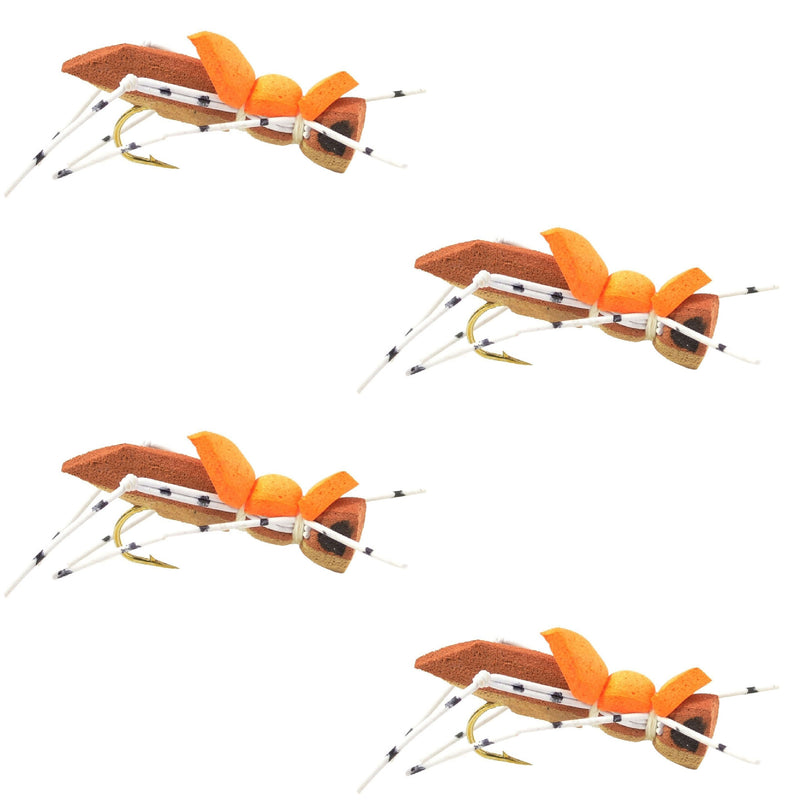 Load image into Gallery viewer, 4 Pack Moorish Hopper Brown Tan Foam Body Grasshopper Fly - Hook Size 10