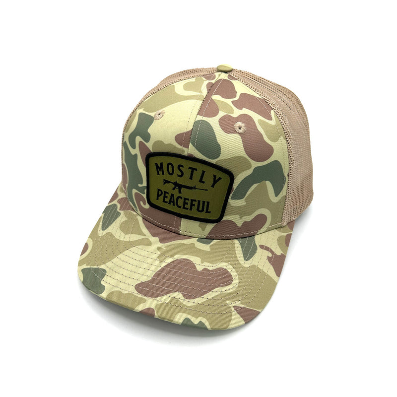 Load image into Gallery viewer, Mostly Peaceful Woven Patch Hat