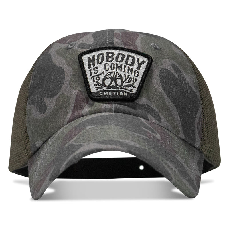 Load image into Gallery viewer, Nobody Is Coming To Save You Skull Patch Ripstop Snapback