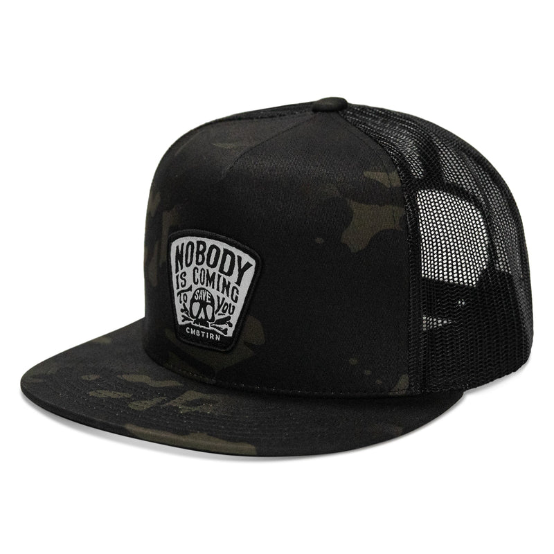 Load image into Gallery viewer, Nobody Is Coming To Save You Skull Patch Flatbill Snapback Hat