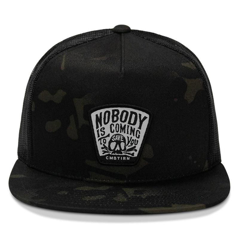 Load image into Gallery viewer, Nobody Is Coming To Save You Skull Patch Flatbill Snapback Hat