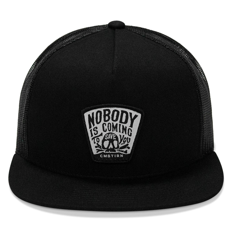 Load image into Gallery viewer, Nobody Is Coming To Save You Skull Patch Flatbill Snapback Hat