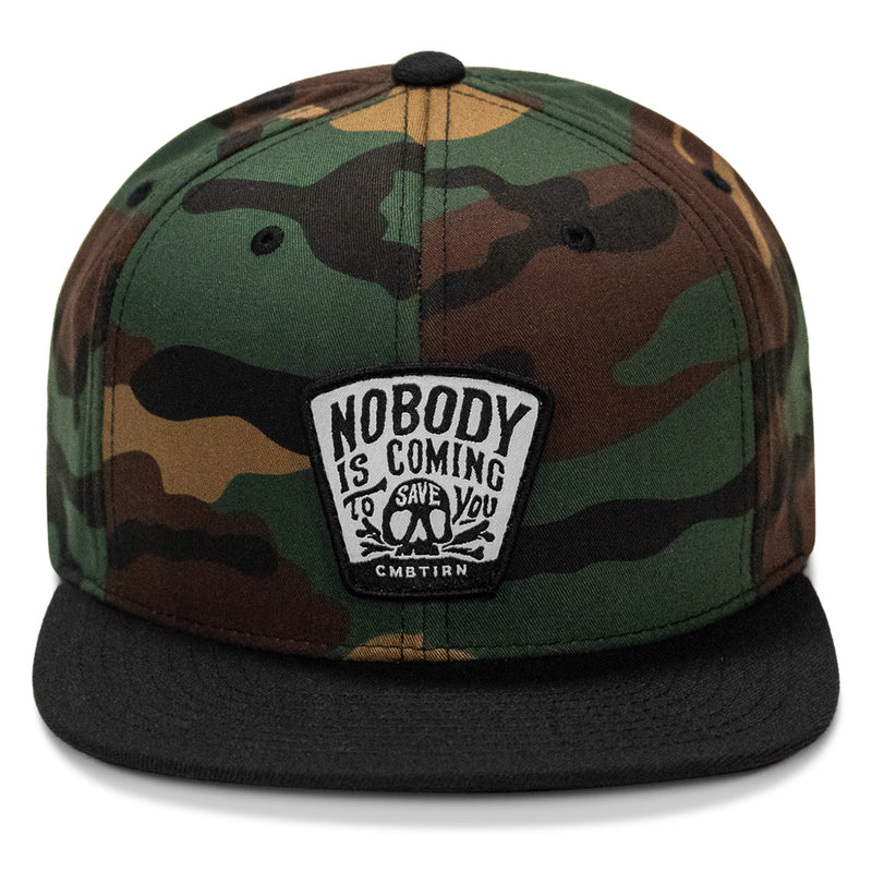Load image into Gallery viewer, Nobody Is Coming To Save You Skull Patch Flatbill Snapback Hat