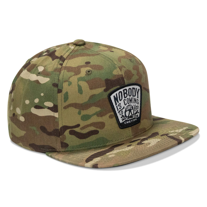 Load image into Gallery viewer, Nobody Is Coming To Save You Skull Patch Flatbill Snapback Hat
