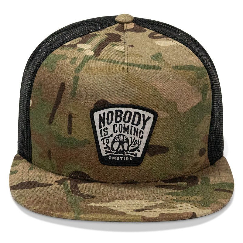 Load image into Gallery viewer, Nobody Is Coming To Save You Skull Patch Flatbill Snapback Hat