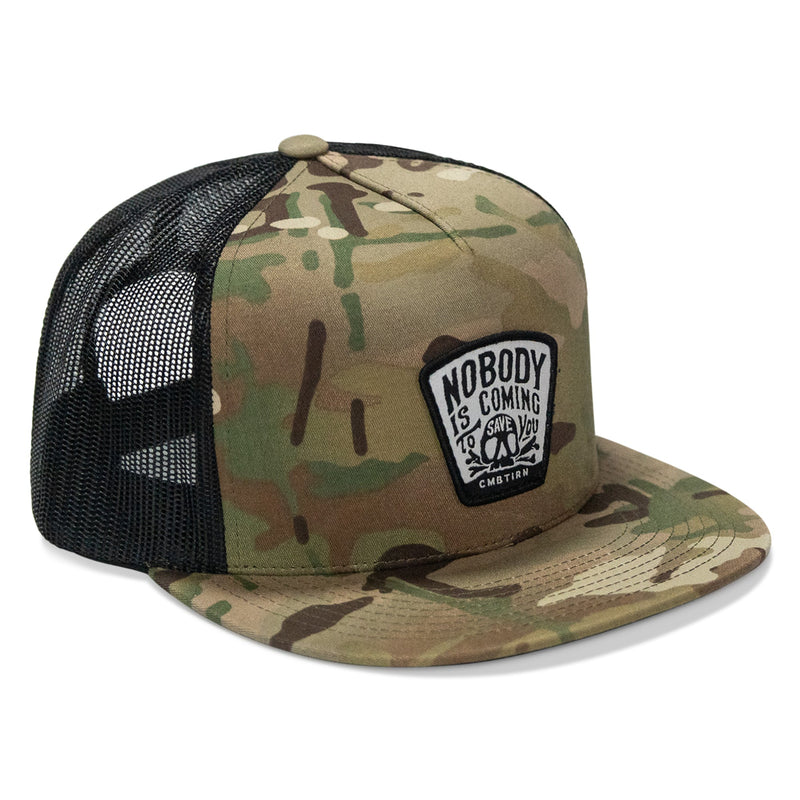 Load image into Gallery viewer, Nobody Is Coming To Save You Skull Patch Flatbill Snapback Hat