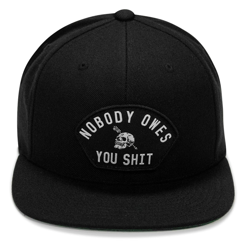 Load image into Gallery viewer, Nobody Owes You Shit Arched Patch Flatbill SnapBack Hat