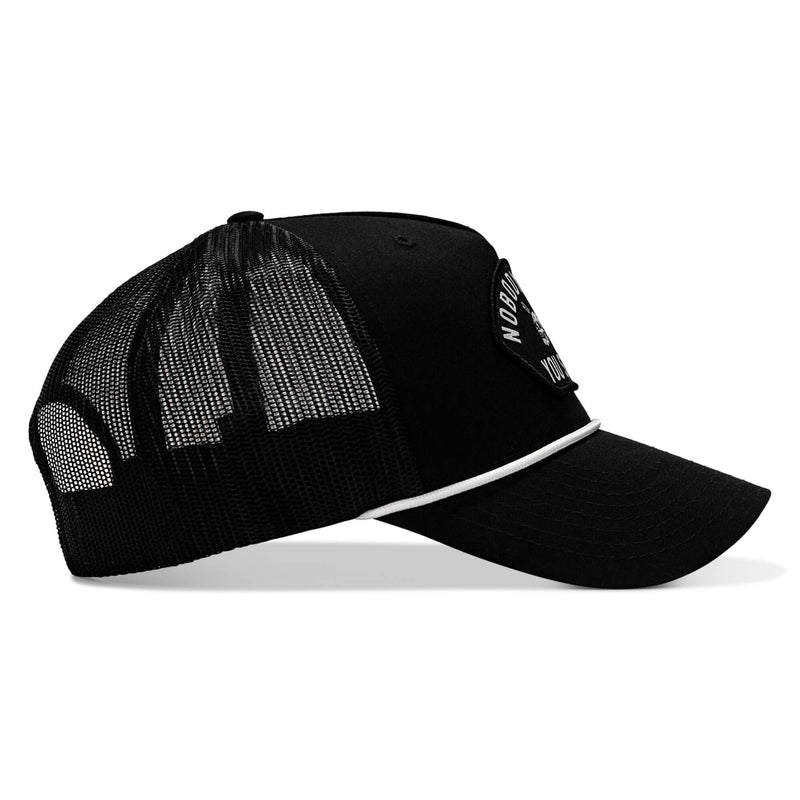 Load image into Gallery viewer, Nobody Owes You Shit Skull Arched Patch Rope Snapback