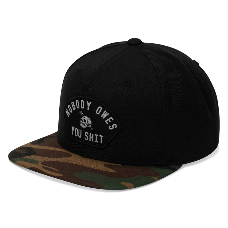 Load image into Gallery viewer, Nobody Owes You Shit Arched Patch Flatbill SnapBack Hat