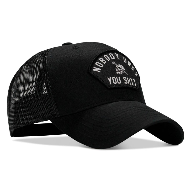 Load image into Gallery viewer, Nobody Owes You Shit Arched Skull Patch Snapback