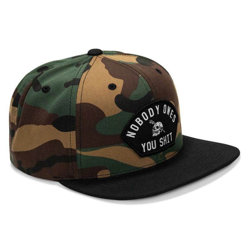 Load image into Gallery viewer, Nobody Owes You Shit Arched Patch Flatbill SnapBack Hat