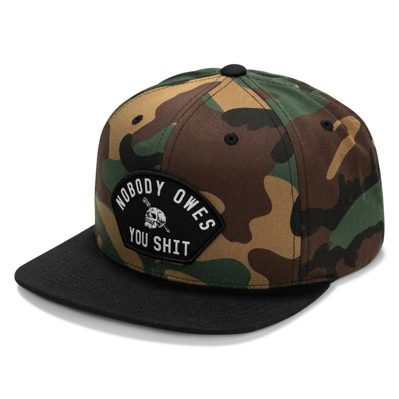 Load image into Gallery viewer, Nobody Owes You Shit Arched Patch Flatbill SnapBack Hat