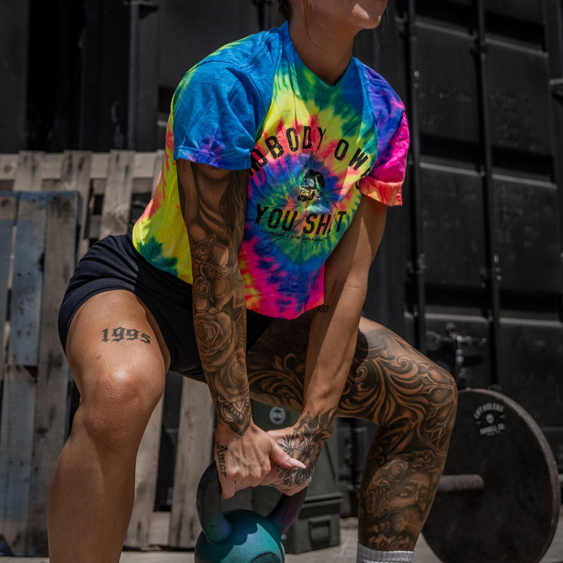 Load image into Gallery viewer, Nobody Owes You Shit Skull Women's Crop Heavyweight Tee