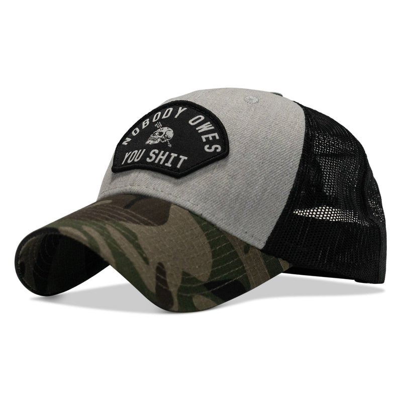 Load image into Gallery viewer, Nobody Owes You Shit Arched Skull Patch Snapback