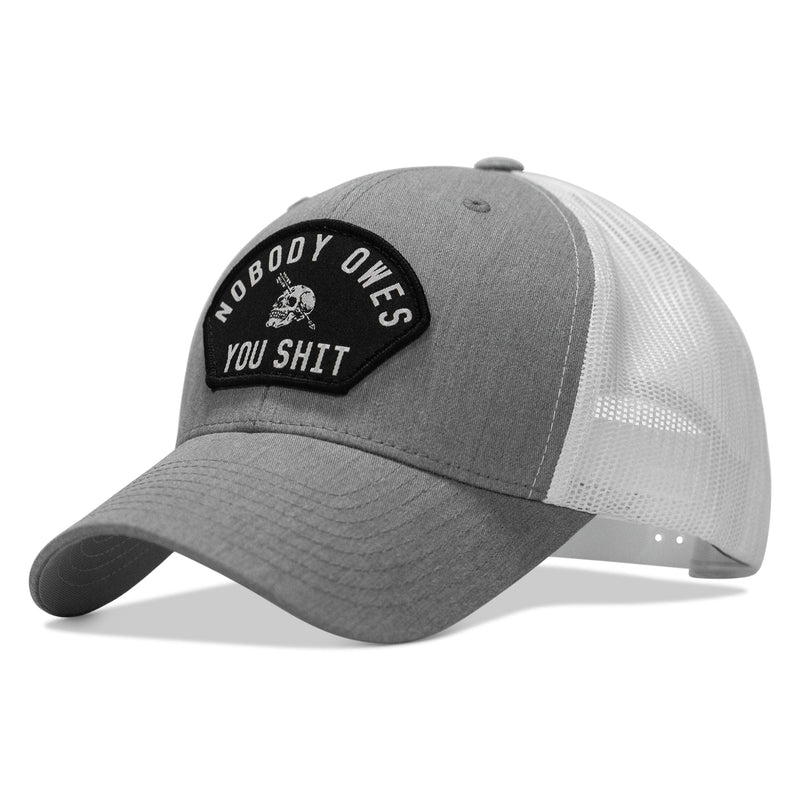 Load image into Gallery viewer, Nobody Owes You Shit Arched Skull Patch Snapback