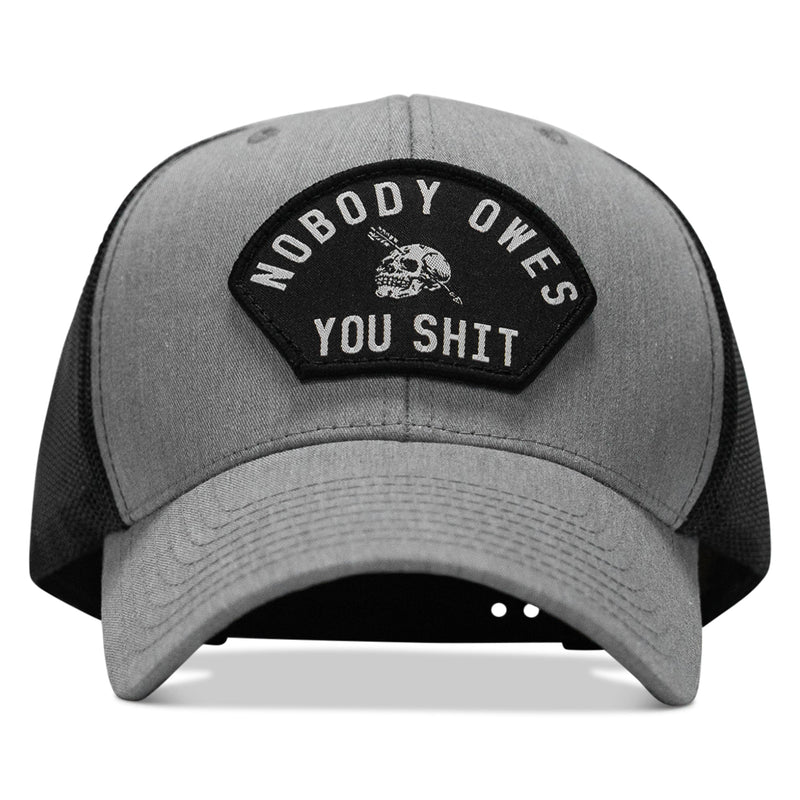 Load image into Gallery viewer, Nobody Owes You Shit Arched Skull Patch Snapback