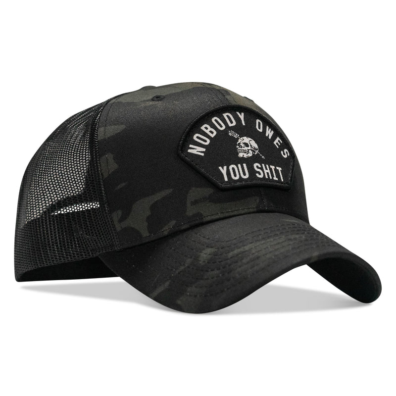 Load image into Gallery viewer, Nobody Owes You Shit Arched Skull Patch Snapback