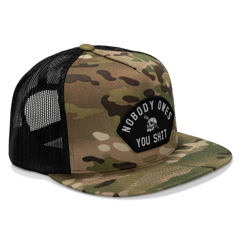 Load image into Gallery viewer, Nobody Owes You Shit Arched Patch Flatbill SnapBack Hat