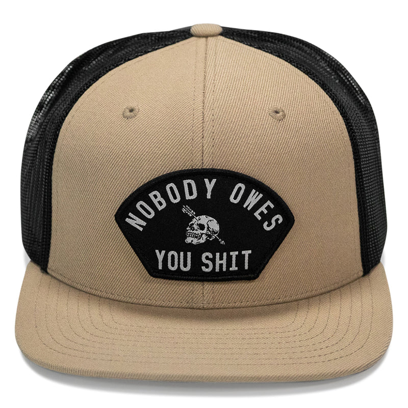 Load image into Gallery viewer, Nobody Owes You Shit Arched Patch Flatbill SnapBack Hat