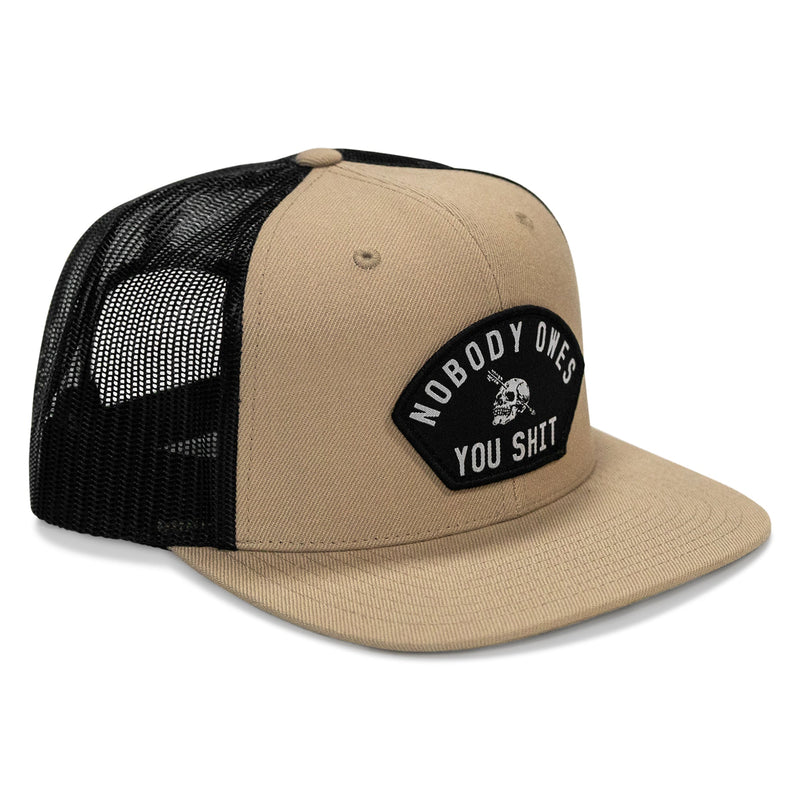 Load image into Gallery viewer, Nobody Owes You Shit Arched Patch Flatbill SnapBack Hat