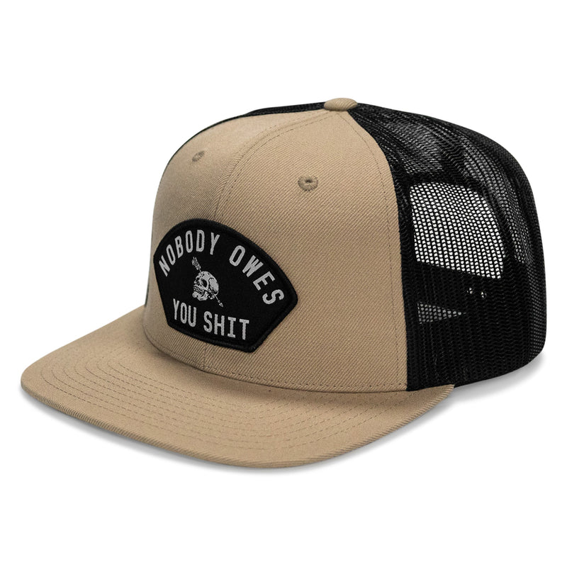 Load image into Gallery viewer, Nobody Owes You Shit Arched Patch Flatbill SnapBack Hat