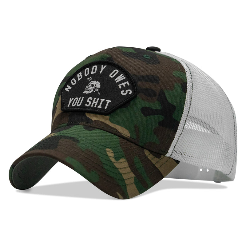 Load image into Gallery viewer, Nobody Owes You Shit Arched Skull Patch Snapback