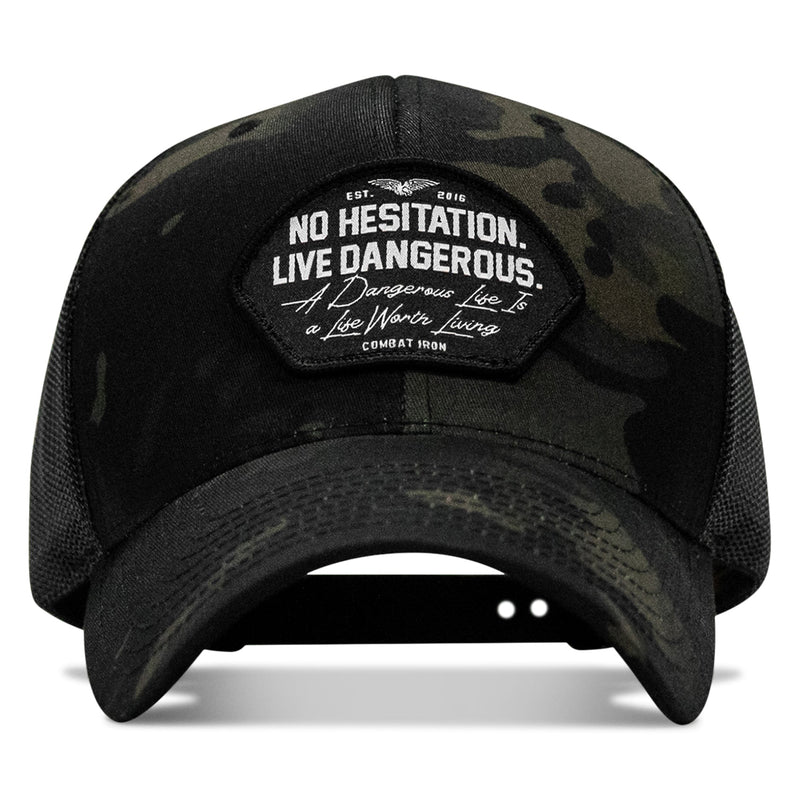 Load image into Gallery viewer, No Hesitation. Live Dangerous Patch Snapback Hat