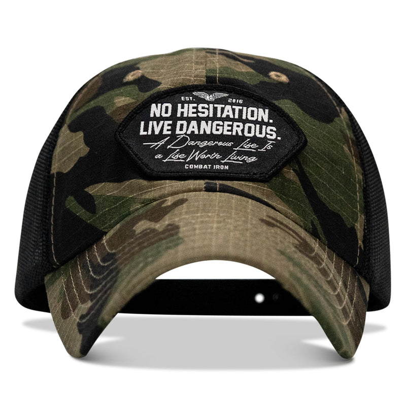 Load image into Gallery viewer, No Hesitation. Live Dangerous Patch Tactical Ripstop Mesh Snapback Hat