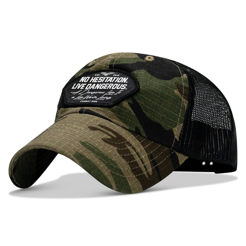 Load image into Gallery viewer, No Hesitation. Live Dangerous Patch Tactical Ripstop Mesh Snapback Hat