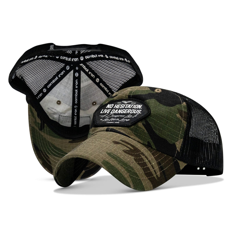 Load image into Gallery viewer, No Hesitation. Live Dangerous Patch Tactical Ripstop Mesh Snapback Hat