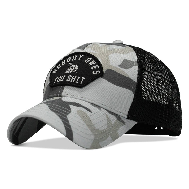 Load image into Gallery viewer, Nobody Owes You Shit Arched Skull Patch Snapback