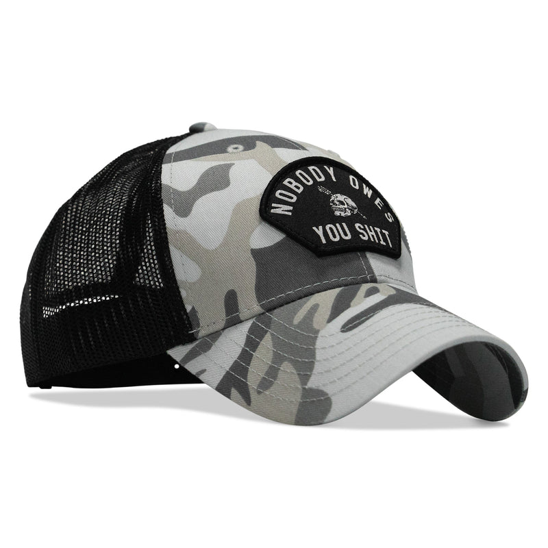 Load image into Gallery viewer, Nobody Owes You Shit Arched Skull Patch Snapback