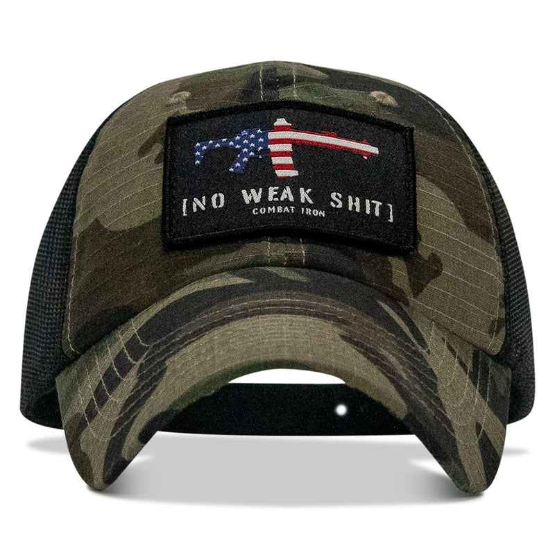 Load image into Gallery viewer, No Weak Shit American Flag Rifle Patch Tactical Ripstop Mesh Snapback Hat