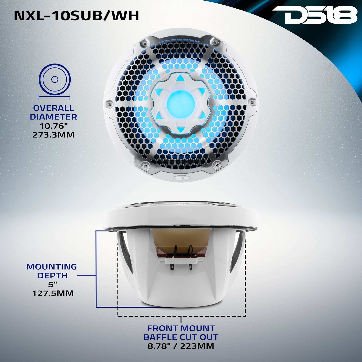 NXL 10" Marine Subwoofer With LED RGB Lights 300 Watts Rms SVC 4-Ohm -White - Skoutley Outdoors LLC