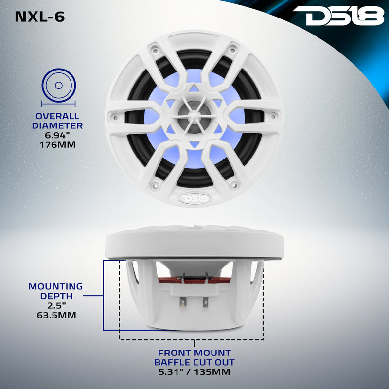 Load image into Gallery viewer, NXL 6.5" 2-Way Coaxial Marine Speaker with LED RGB Lights | 100W RMS 4-Ohm