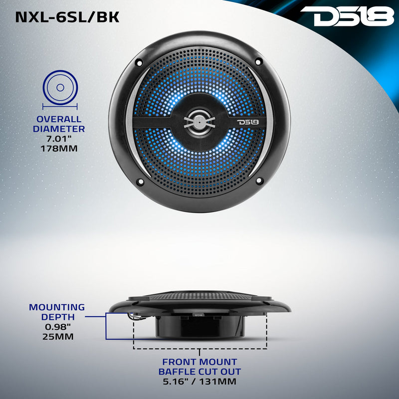 Load image into Gallery viewer, NXL 6.5" 2-Way Coaxial Marine Shallow Speaker With LED RGB Lights 25 Watts Rms 4-Ohm